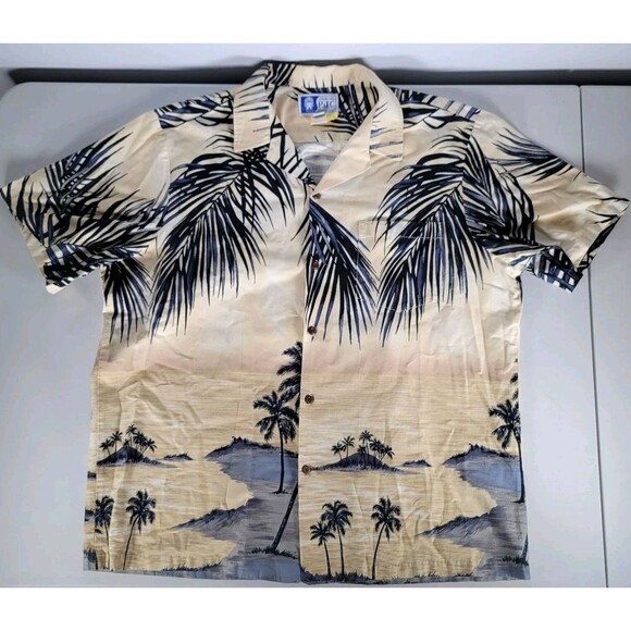 RJC Other - RJC Hawaiian Shirt Men's XL Beige Tan Tropical Palm Tree Button Up Vintage USA